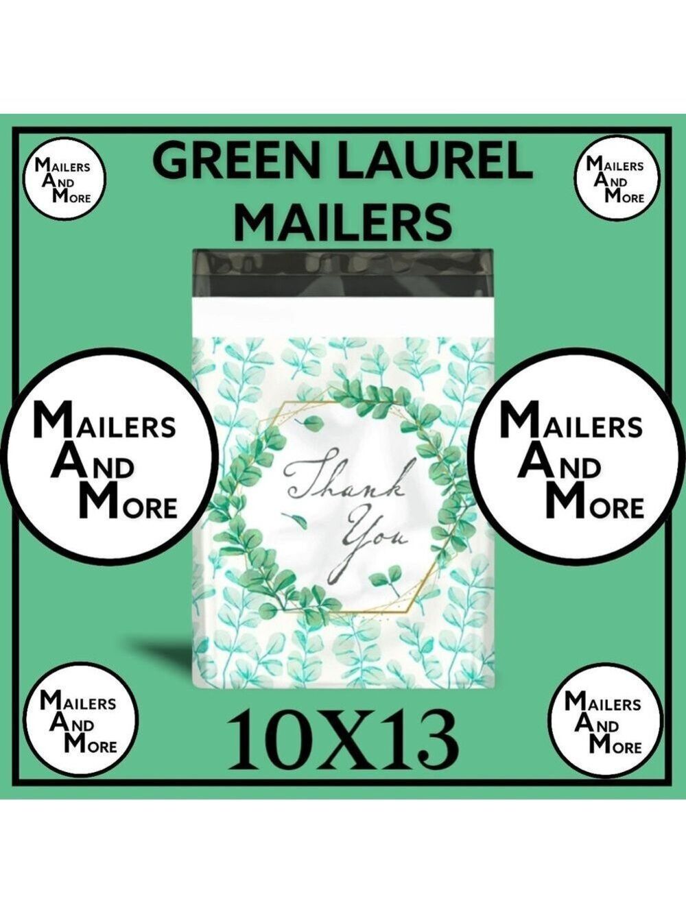 25 10X13 Poly Mailers Green Laurel Thank You Flat Shipping Envelopes - Picture 11 of 12